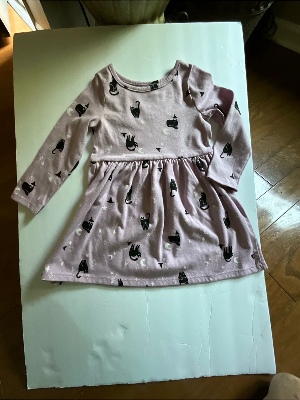 Cat & Jack Mauve Long Sleeve Halloween Themed Dress with Black Cat Print 2T